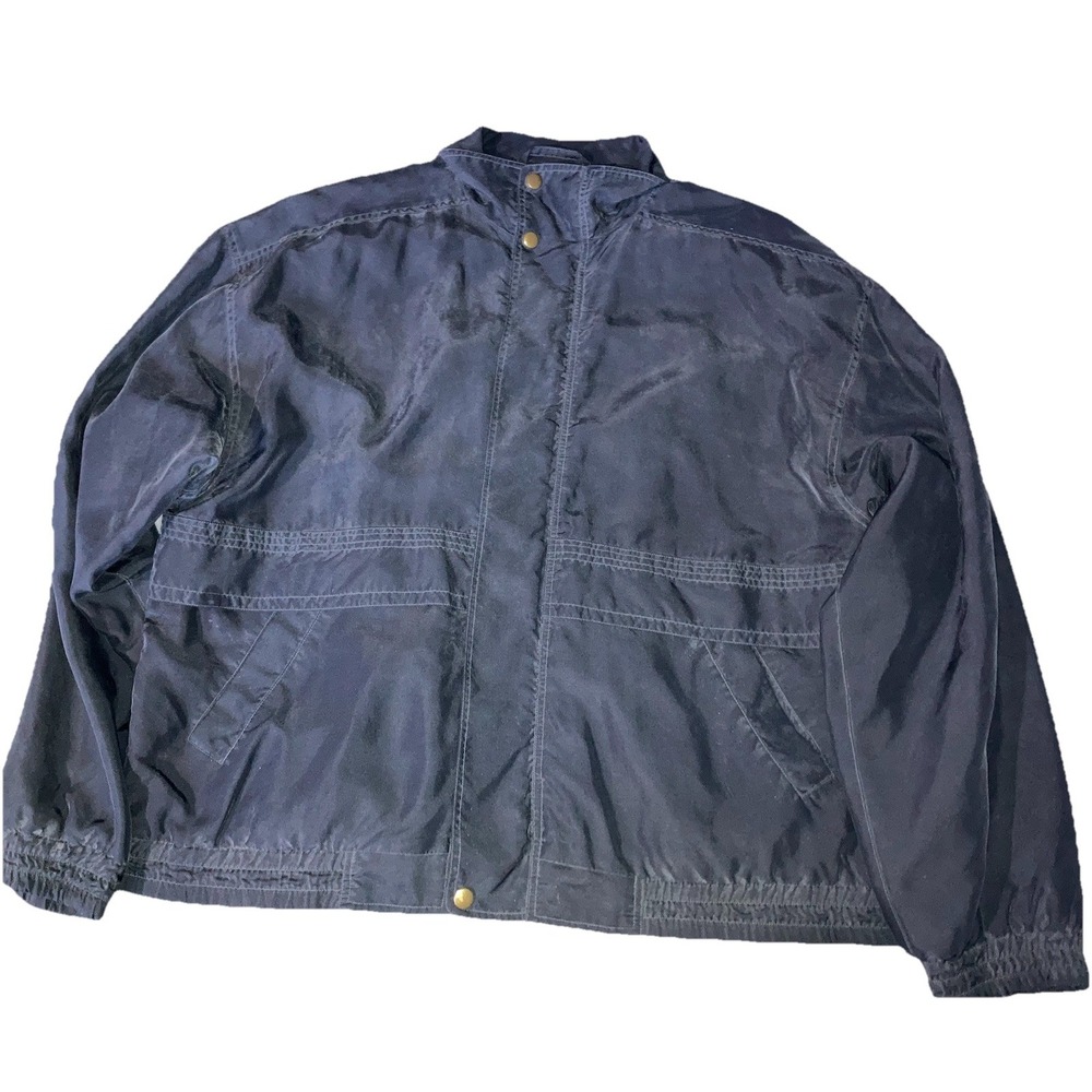 Vintage Hilton Silk Jacket Mens L Black Bomber Minimalist 90s Lightweight